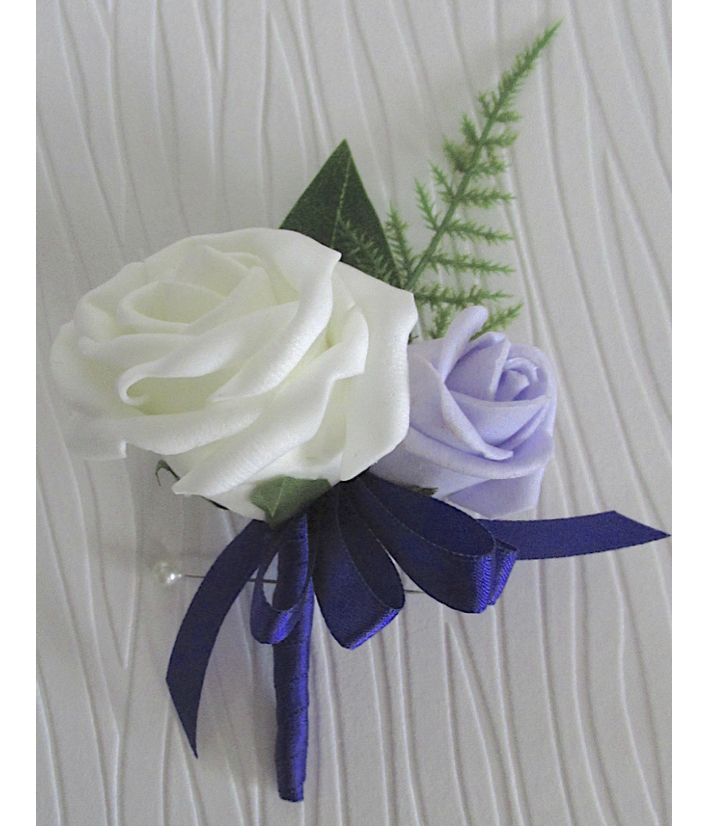 Ivory, purple & Lavender Polyfoam Rose Buttonhole